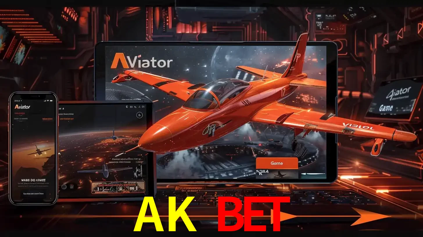 Apresentação tecnológica do jogo Aviator com um avião saindo da tela de um tablet, demonstrando a experiência imersiva em múltiplos dispositivos no AK BET.