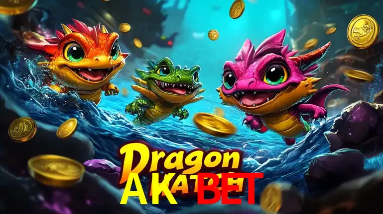Arte promocional do jogo Dragon Hatch com três adoráveis dragões bebês nadando entre moedas de ouro, um dos slots mais divertidos para jogar no cassino AK BET.
