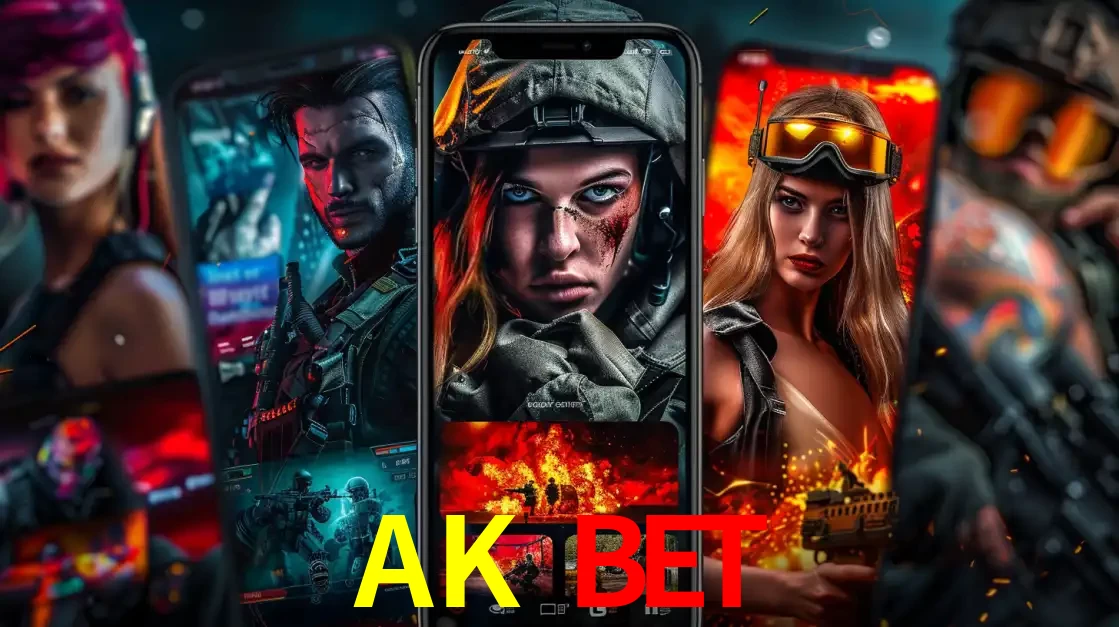 Montagem de telas de celular mostrando diversos personagens, masculinos e femininos, de um jogo de tiro, ilustrando a diversidade de equipes de e-sports para apostar no AK BET.