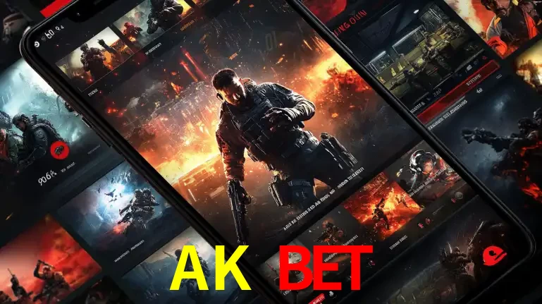 Tela de um celular exibindo uma galeria de jogos de tiro com temática militar, mostrando a variedade de e-sports disponíveis para apostas na plataforma de entretenimento AK BET.