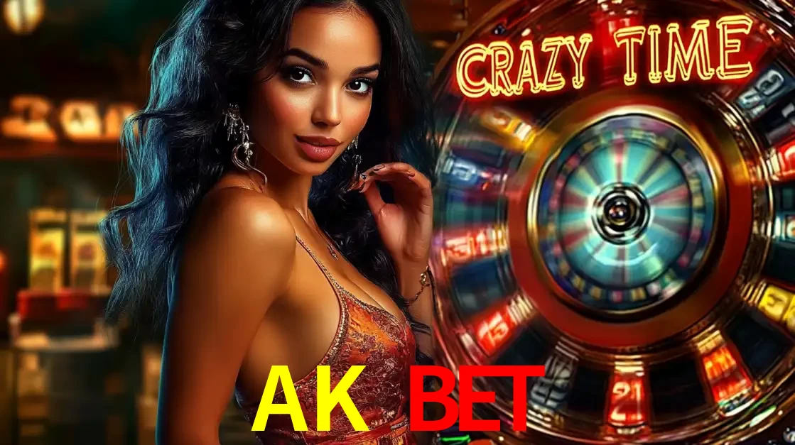 Mulher elegante ao lado da vibrante roda da fortuna do jogo de cassino ao vivo Crazy Time, um dos game shows mais populares e cheios de prêmios do AK BET.